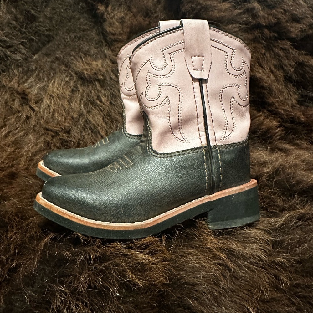 Toddler Girls Pink/Dark Brown Cowboy Boots